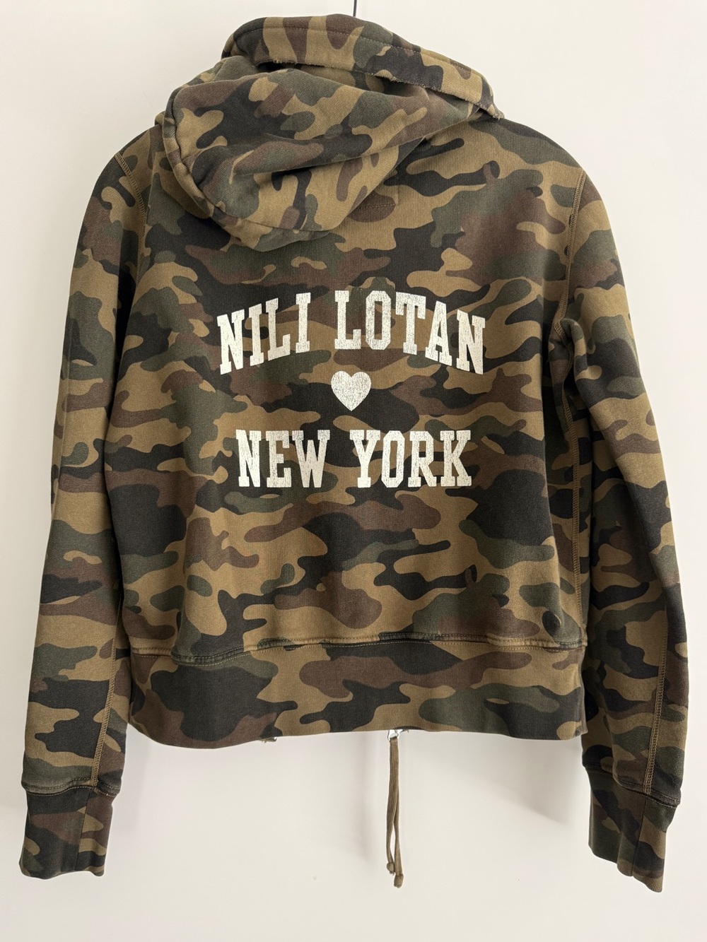 Nili Lotan Callie Hoodie camo with graphic Sz Small